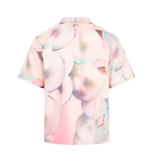 Image 2 of 2 - PINK - PLEASURES x Richard Bernstein Pearl Print Camp Shirt featuring print throughout, front button closure, notched collar and short sleeves. 100% polyester.  