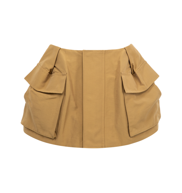 Image 1 of 2 - YELLOW - SACAI Grosgrain Shorts featuring back zipper closure, side cargo pockets with flap and pleats. 60% cotton, 40% nylon. 