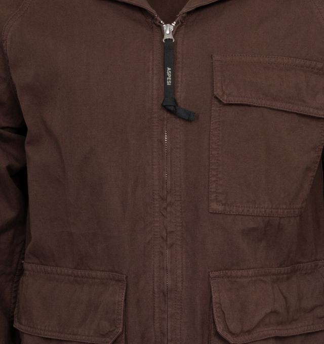 Image 3 of 3 - BROWN - ASPESI Micky Summer Jacket featuring three front patch pockets, one inner pocket, a zip closure, and a regular fit. 100% cotton. 