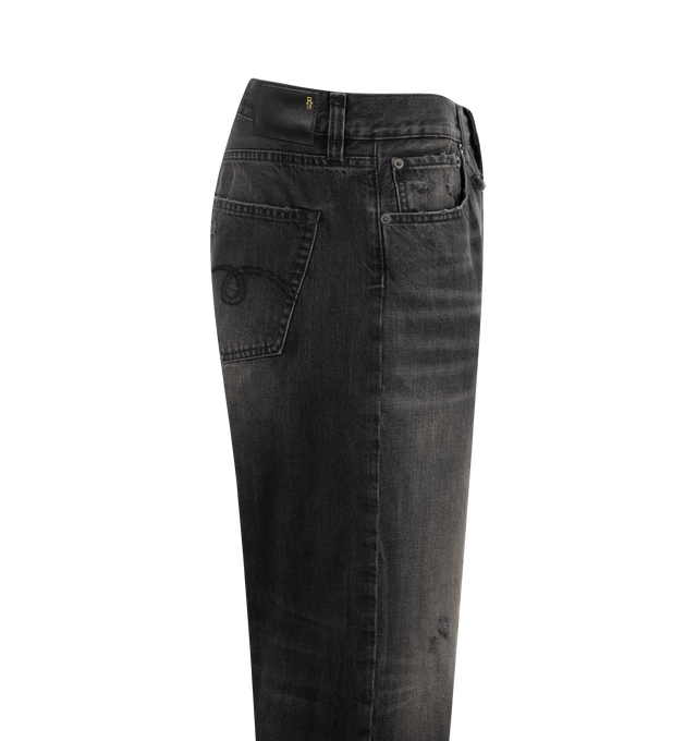 Image 3 of 3 - BLACK - R13 Men'sR13 X-BF Jeans are a 5-pocket style with a button and zip closure, wide legs, distressing, a cropped length, and a relaxed fit. 100% cotton.  