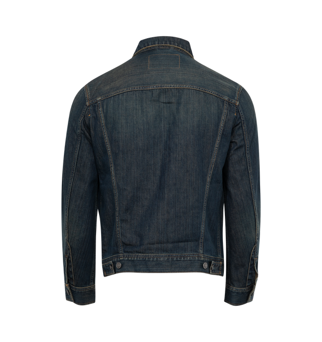 BLUE - DIESEL D-Barcy Denim Jacket featuring spread collar, button closure, flap pockets and welt pockets, cutout and logo hardware at sleeve, single-button barrel cuffs, adjustable button-tabs at back hem and logo-engraved gunmetal-tone hardware. 99% cotton, 1% elastane. Made in Albania.