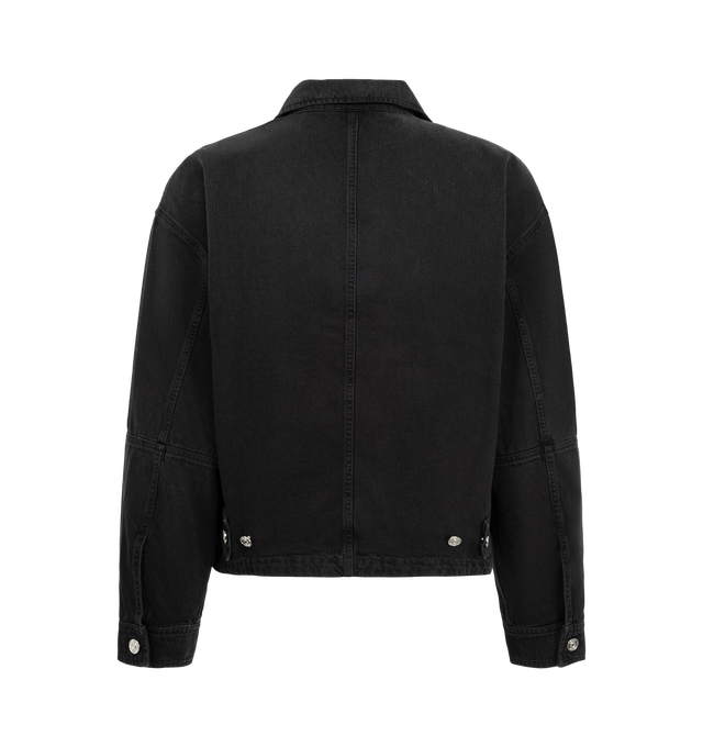 Image 2 of 3 - BLACK - Amiri Mens Denim Work Jacket is crafted from a durable denim cotton. Features front patch panels, side tabs, button cuffs, double-zip closure, and signature MA Quad logo detail. Material: 100% Cotton. Made in Italy. 