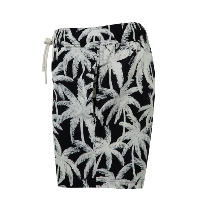 BLACK - PALM ANGELS Palms Allover Swimshorts featuring elastic waistband, all over print, above-knee length and back patch pocket. 100% polyester.