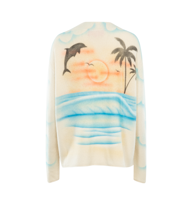 Image 2 of 2 - WHITE - The Elder Statesman Paradise airbrush cardigan crafted from 100% cashmere in a heavy-weight knit. Features a classic, relaxed fit, front button closure and adorned with a unique airbrush artwork. Made in Los Angeles.  