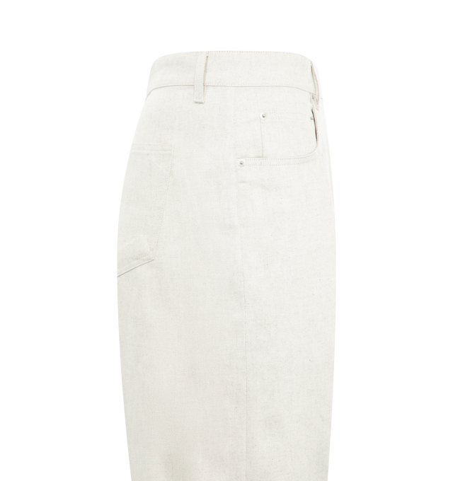 Image 3 of 3 - WHITE - RICK OWENS Men's Geth jeans crafted from 10oz off-white denim. Featuring relaxed straight legs that slouch towards the ankle, 5 pocket style, belt loops, button fly closure. 100% cotton. 