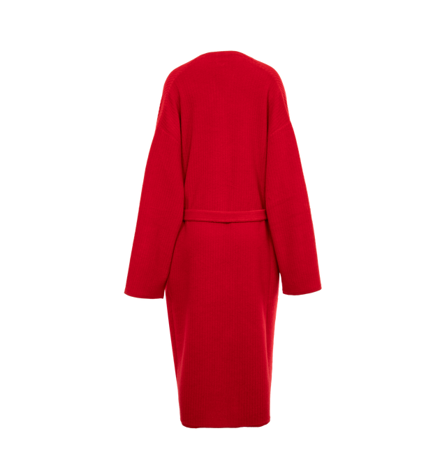 Image 2 of 3 - RED - THE ROW Ghali Robe featuring oversized robe in heavy cashmere with striped terrycloth texturing, external patch pockets, and tie belt closure. 100% cashmere. Made in Italy. 