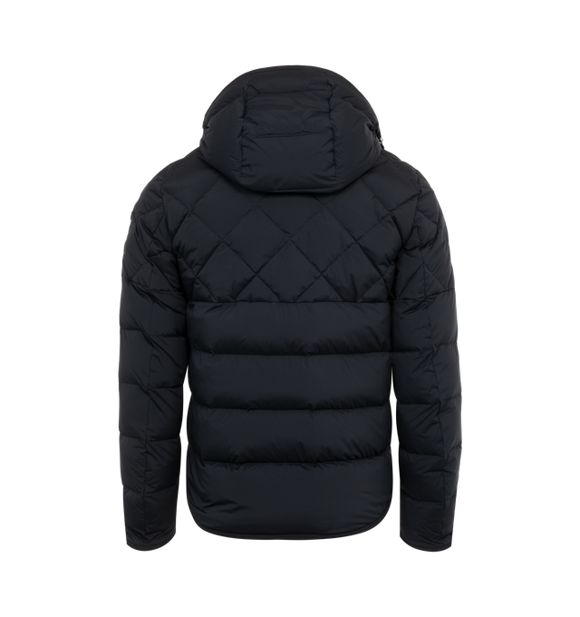 NAVY - MONCLER Cecaud Jacket featuring stretch nylon lining, down-filled, detachable and adjustable hood with snap buttons and drawstring fastening, diamond-quilted yoke, zipper closure, zipped pockets, adjustable cuffs with snap buttons and leather logo. 85% polyamide/nylon, 15% elastane/spandex. Padding: 90% down, 10% feather. 