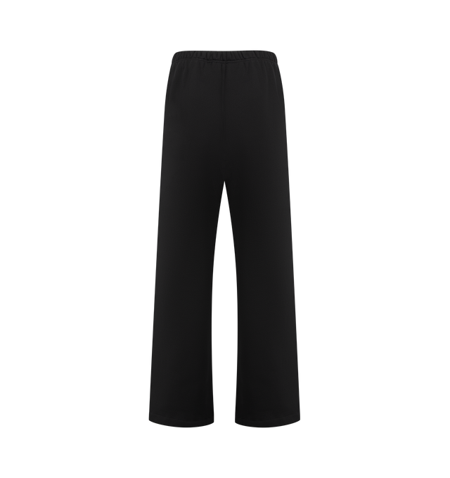 Image 2 of 3 - BLACK - FEAR OF GOD ESSENTIALS Lounge Sweatpant featuring core fleece treated with a vintage wash, wide-leg silhouette, a 26 HD print graphic on the leg, encased elastic waistband with elongated drawcords, side seam pockets and a Fear of God Essentials rubberized label stitched at the center front. 100% cotton.  