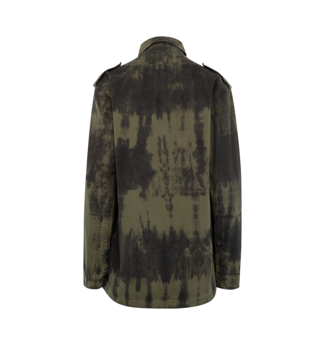 Image 2 of 2 - GREEN - LIBERTINE Vintage French Military Jacket featuring relaxed fit, shoulder epaulets, front button closure and chest pockets. 100% cotton. Made in USA. 
