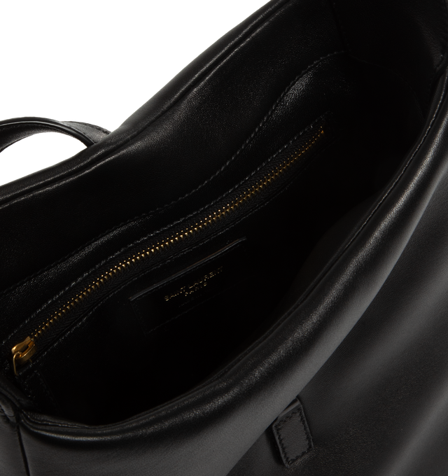 Image 3 of 3 - BLACK - SAINT LAURENT Le 5  7 Small Padded Bag featuring leather lining, open top with cassandre hook closure, two main compartments, one zip pocket and an adjustable shoulder strap. 9" X 8.7" X 2"3.1". 100% lambskin.  