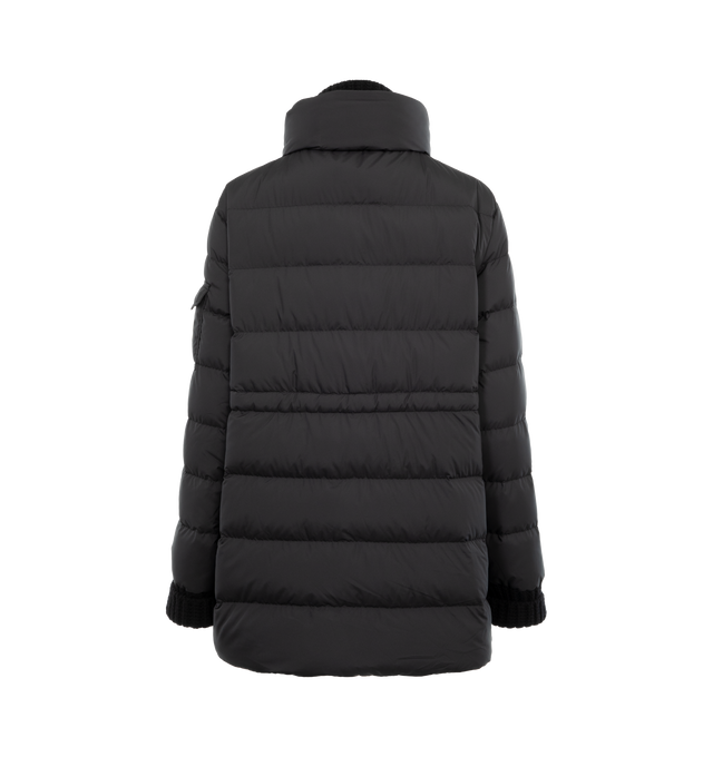 BLACK - MONCLER Baux Jacket featuring stand collar, down-filled, zipper closure, front patch pockets with flap button closure, cinched waist and pocket on sleeve. 100% polyamide/nylon. Padding: 90% down, 10% feather. 