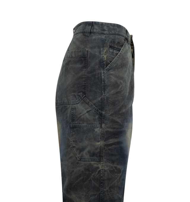 BLUE - DIESEL P-Livery Trousers featuring regular fit with utilitarian patch pockets on the side of the leg, shank button and zip fly, belt loops, five-pocket styling and patch  pockets on the leg and lined. 100% cotton. 