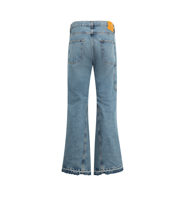 Image 2 of 3 - BLUE - GALLERY DEPT. Twisted Wide Leg Jeans featuring five-pocket style, wide-leg, contrast panel detailing, mid rise, top-button and zip-fly fastening, belt loops and raw edge hem. 100% cotton. 