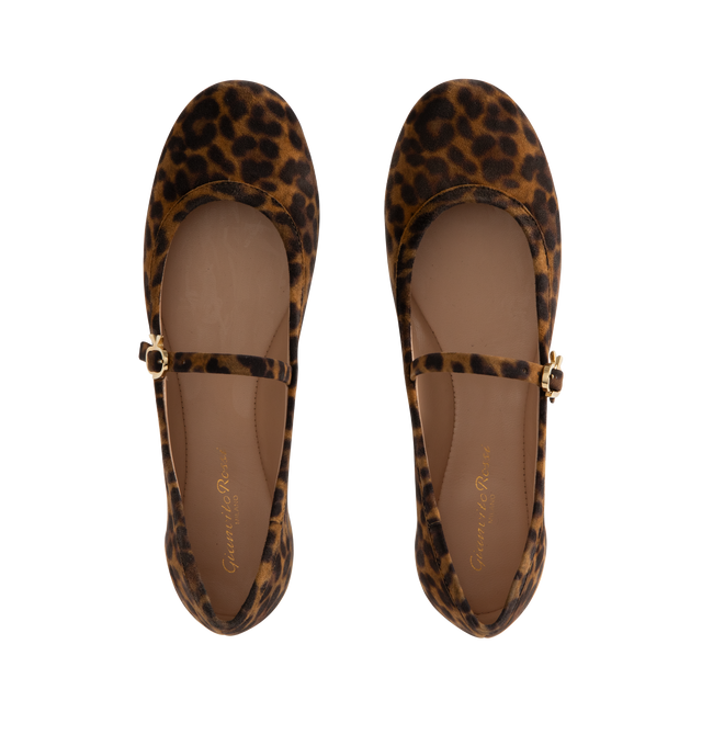 Image 4 of 4 - BROWN - Gianvito Rossi Carla ballerina flat crafted from supple leopard-printed suede, featuring a round toe and a rubber sole. The iconic Ribbon buckle enriches the front Mary Jane strap. Handmade in Italy. 100% SUEDE. Heel height: 0.2 inches / 5 mm. 