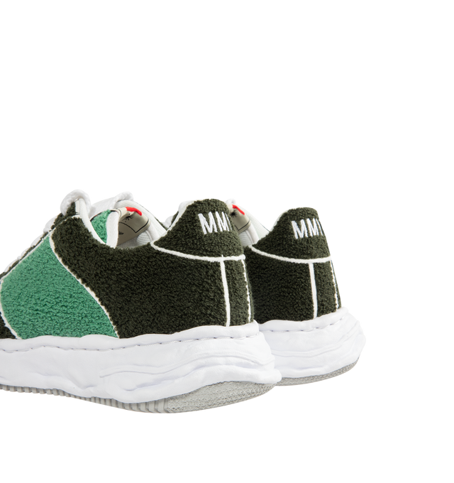 Image 3 of 5 - GREEN - Maison Mihara Yasuhiro Men's Wayne Sneakers feature the brand's signature hand-sculpted OG sole, a canvas upper adorned with soft chenille embroidery, and a low-top silhouette for a bold contemporary look. Designed for the Spring/Summer 2026 collection, these designer sneakers combine Maison Mihara Yasuhiro's experimental aesthetic with rich texture and artisanal detailing, while the sculptural sole and intentional vintage-inspired finishing create a distinctive statement silhouette.  