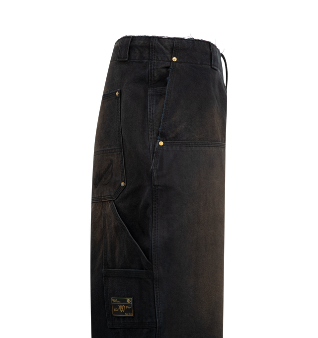 Image 3 of 3 - BLACK - WILLY CHAVARRIA Workwear Toluca Pant featuring durable cotton thats washed for a vintage look, hammer loop, welt pockets, embroidered eyelet detailing, belt loops and 5 pocket detailing. 100% cotton. Made in the USA. 