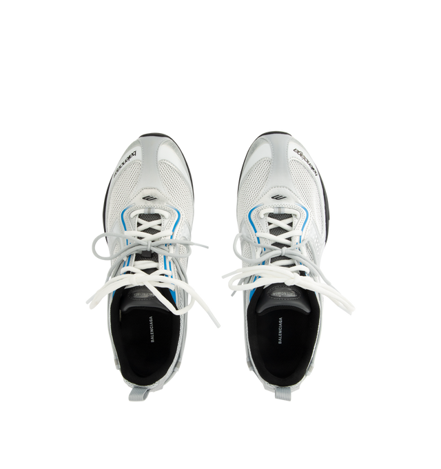 Image 5 of 5 - WHITE - BALENCIAGA Radar Gradient Lines Sneaker featuring polyurethane and polyester, worn-out effect, debossed and printed Balenciaga logo on the toe, debossed and printed 3B sport icon artwork on the upper, loop sports icon artwork embossed on the outsole, Balenciaga logo on the tongue, written size at the back of the heel, lacing system featuring 13 fabric eyelets, double lacing system featuring a functional lace and a decorative lace, slim and light outsole and back pull-on tab. Upper: po 
