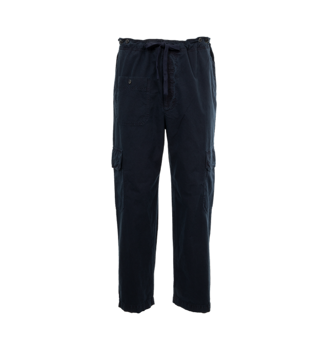 Image 1 of 4 - NAVY - BARENA VENEZIA Oversize work cargo trousers crafted from natural crinkle garment dye 100% cotton canvas. Mid rise in a comfort fit featuring two slashed side pocket, one u-line patch front pocket with button. 
