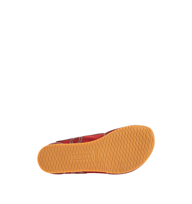 Image 4 of 5 - RED - LOEWE  Ballet Runner 2.0 Unlined Sneaker in deerskin and vegetable-tanned calfskin featuring an asymmetrical toe shape, an unlined sock-like internal structure, a lightweight textured outsole that extends to the toecap, 20mm heel, L monogram at the side, embossed Anagram on the tongue and embossed LOEWE on the heel tab. Deer/Classic Calf. Made in Italy. 