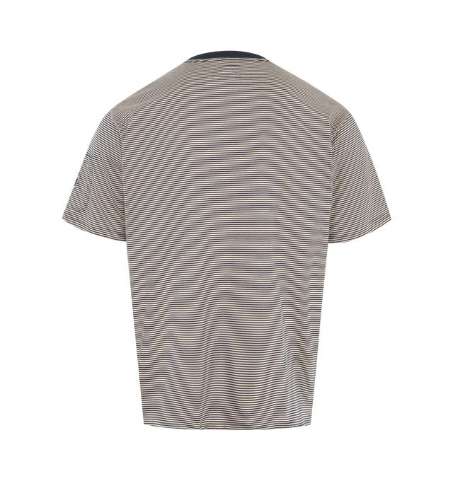 Image 2 of 3 - NAVY - NEEDLES Stripe Jersey Crew Neck Tee featuring a classic striped design, crew neck, short sleeves and regular fit. 100% cotton. Made in Japan. 