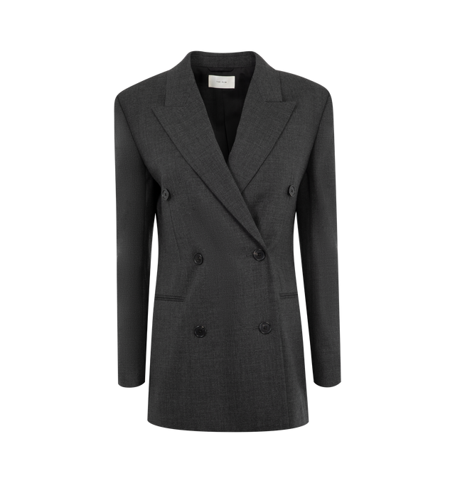 Image 1 of 3 - GREY - The Row Franny Jacket is a double-breasted style with a peak lapel and front besom pockets. 100% wool. Made in Italy.  