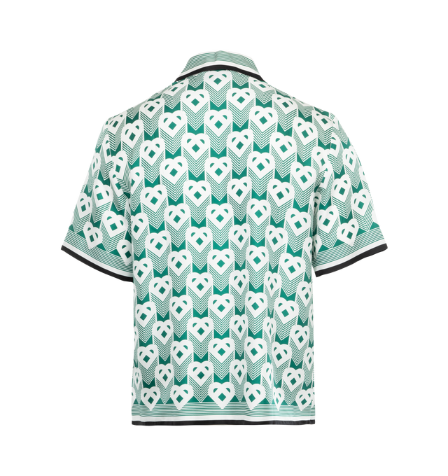 Image 2 of 2 - GREEN - CASABLANCA Cuban Collar Shirt featuring print throughout, notched collar, concealed button placket, chest patch pocket, short sleeves and straight hem. 100% silk. Made in Italy. 