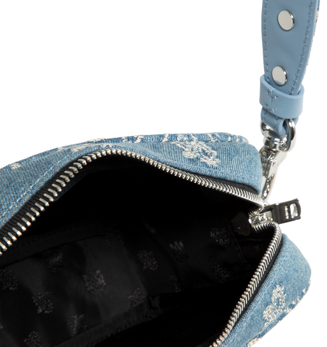 Image 3 of 3 - BLUE - AMIRI MA Paisley Jacquard Camera Case featuring jacquard denim with MA icon hardware and an adjustable leather strap with custom hardware. 100% cotton. Strap: 100% leather.  