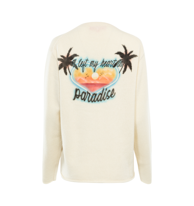 Image 2 of 2 - WHITE - THE ELDER STATESMAN Heart Airbrush Sweater featuring crewneck, graphic airbrushed on back, long sleeves and rolled hem. 100% cotton.  