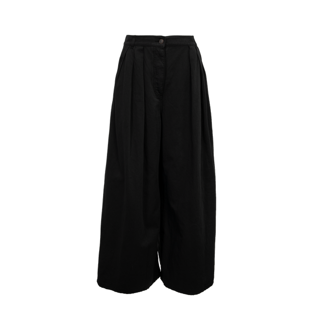 Image 1 of 2 - BLACK - THE ROW Criselle Jean featuring wide leg, double front pleating, cotton lined side seam pockets, and classic back patch pockets. 70% cotton, 30% linen. Made in Italy. 