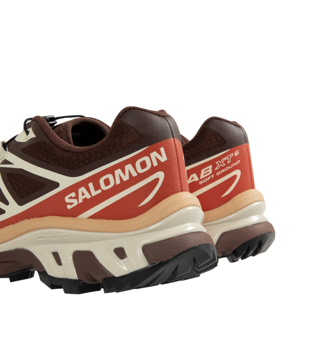 Image 3 of 5 - BROWN - Salomon XT-6 Sportstyle sneakers are a lace-up style with mesh and TPU uppers, textile lining, a streamlined downhill chassis, and EVA cushioning. Unisex style in men's sizing. 