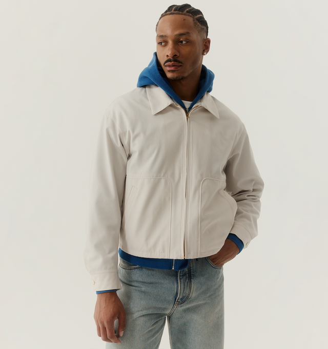 Image 2 of 4 - BLUE - VISVIM Jumbo SB Hoodie F.Z. featuring full zip hoodie, signature relaxed Jumbo fit, natural dye process, soft cotton fleece, drawstring hood, full zip closure, ribbed cuffs and hem and a classic kangaroo pocket. 100% cotton. Made in Japan. 