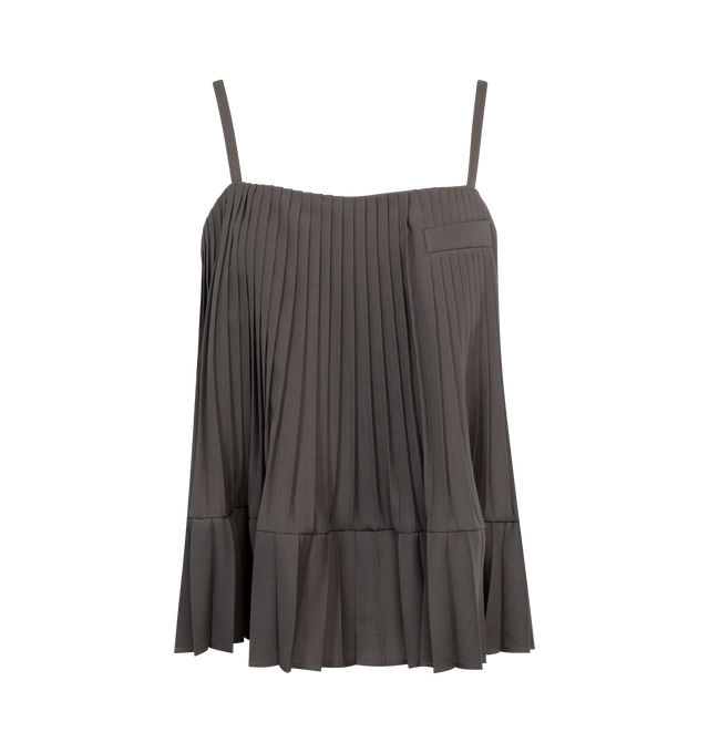 Image 1 of 2 - GREY - SACAI Square neck camilsole with vertical plates and thin straps featuring a pocket at the chest. Outer: Polyester 70%, Wool 30%, Lining: Cupro 100%. 