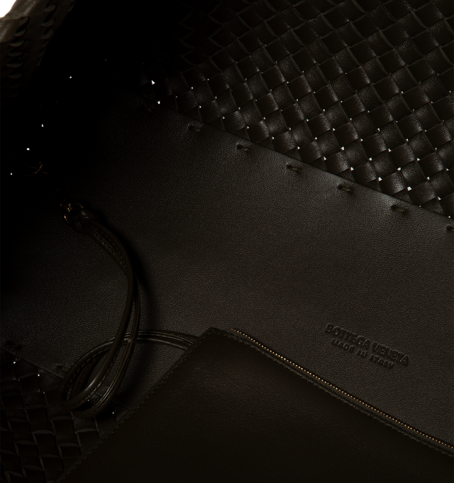 Image 3 of 3 - BLACK - BOTTEGA VENETA Medium Cabat Intreccio Leather Tote has two top handles, detachable interior zipped pocket, and silver-tone hardware. 100% lambskin. Made in Italy.  