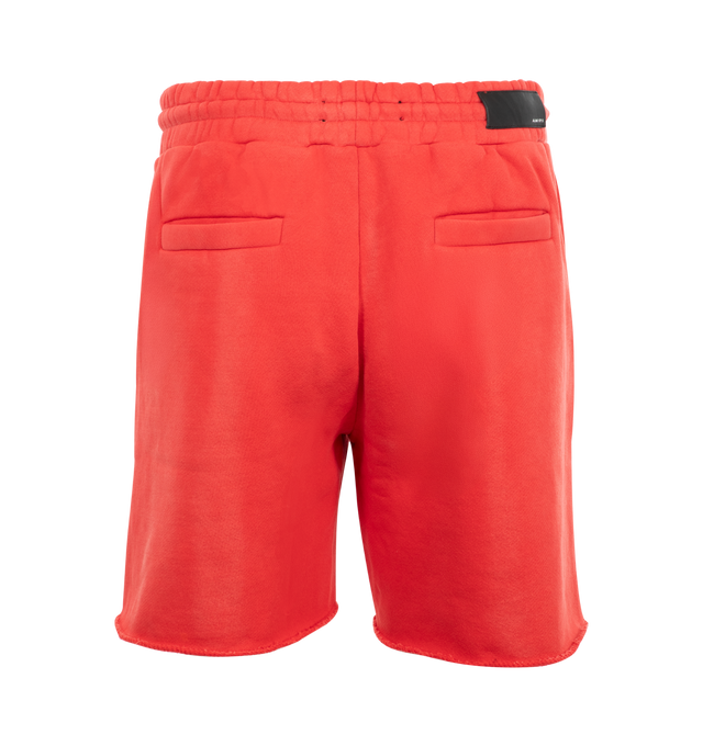 Image 2 of 3 - RED - Amiri Vintage Sweatshorts have an elastic drawstring waist, side pockets, a back pocket, a graphic tiger, and logo text at the hem. 100% cotton.  