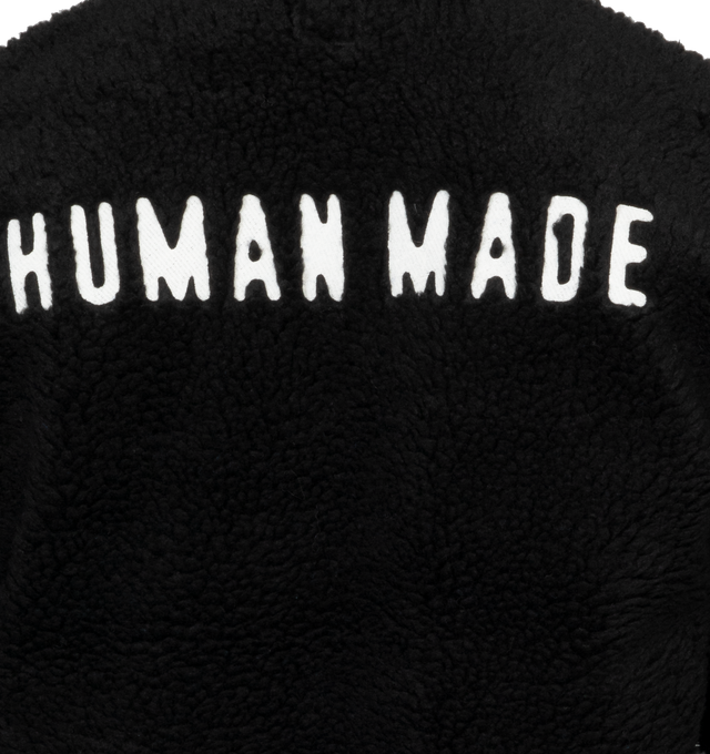 Image 4 of 4 - BLACK - HUMAN MADE Boa Fleece Pullover featuring stand collar, 4 button closure, ribbed cuffs and hem, patch logo on chest and logo on back.  