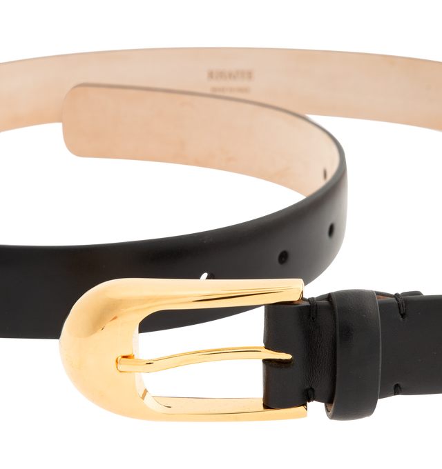 Image 2 of 2 - BLACK - KHAITE Dome 25mm Belt featuring smooth calf leather belt, polished gold-tone hardware and adjustable buckle closure. Buckle measures approx 4" W x 2.6" H. Made in Italy. 