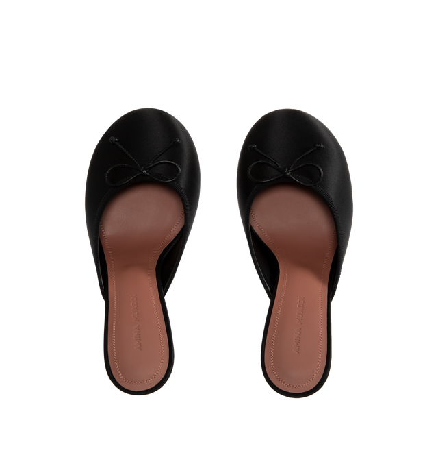 Image 4 of 4 - BLACK - Amina Muaddi Lila Slippers have square toes, crystal-embellished straps, and small bow details. 100% calf. Made in Italy.  