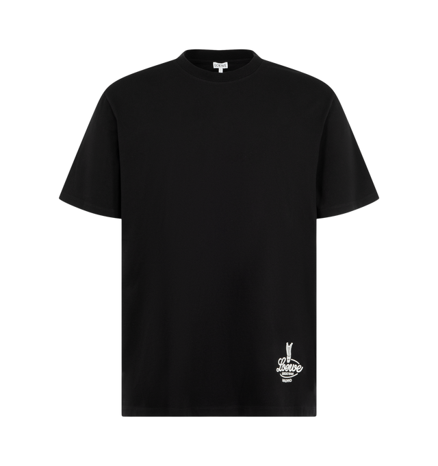 Image 1 of 2 - BLACK - Loewe Men's Relaxed Fit T-Shirt is crafted from lightweight cotton and features a relaxed-fit silhouette with a regular length. Designed with a crew neck, ribbed collar, front LOEWE embroidery, and a printed photograph at the back that adds a distinctive graphic element to the design. Main Material: 100% Cotton. Made in Portugal. 
