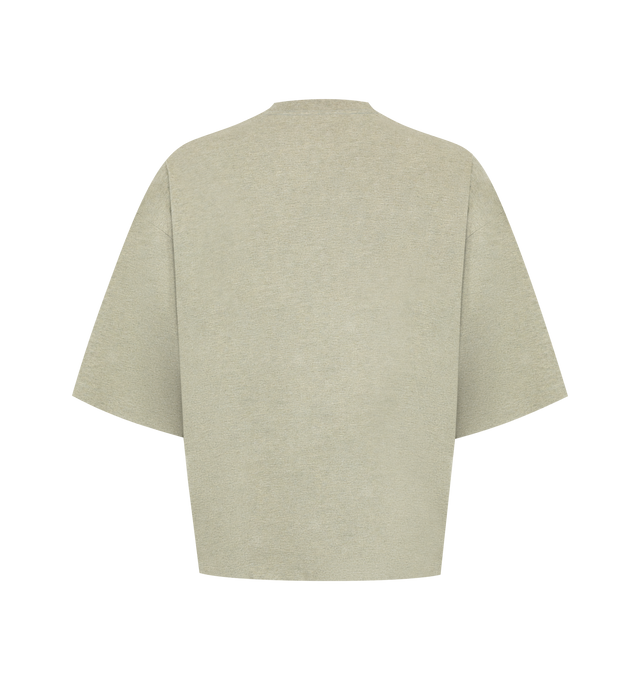 Image 2 of 2 - NEUTRAL - The Fear Of God Men's Merch Tee is crafted from 100% cotton jersey and designed in a boxy, relaxed fit with dropped shoulders and 3/4-length sleeves. Details include a rib-knit collar and Essentials signature label at the center front.  