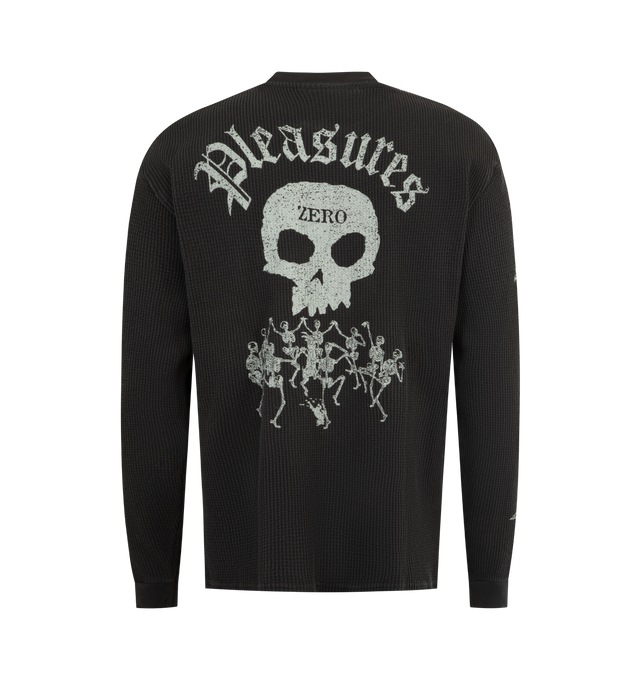 Image 2 of 3 - BLACK - PLEASURES Misled Thermal L/S Tee featuring waffle-knit fabric, printed graphics on front and back, long sleeves and printed stars on sleeves. 100% cotton. 