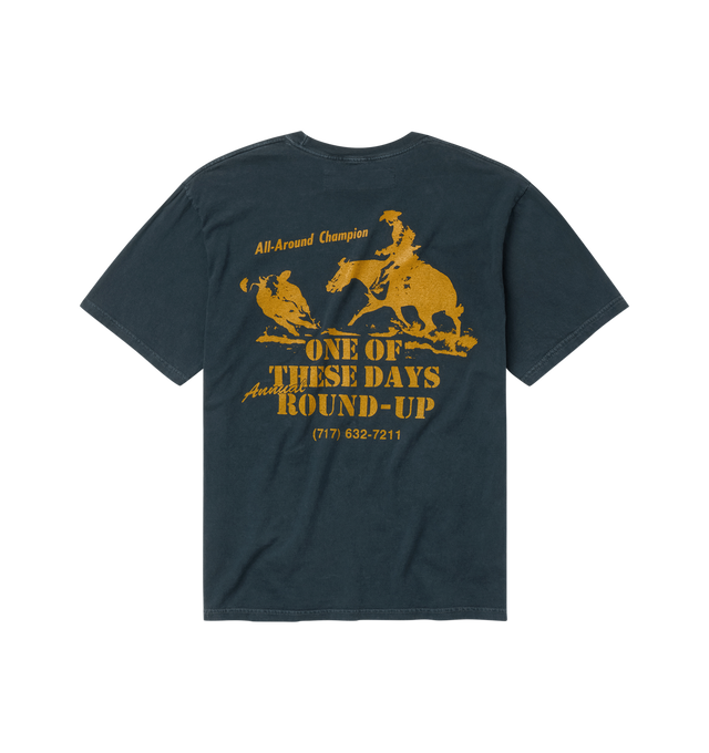 Image 2 of 4 - BLACK - ONE OF THESE DAYS Round Up T-Shirt featuring vintage wash, pre-shrunk, short sleeves, crew neck and graphic on front. 100% cotton.  