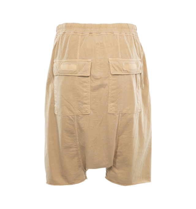 Image 2 of 5 - YELLOW - DRKSHDW Drawstring Shorts featuring mid-rise, elasticated drawstring waistband, concealed front button fastening, drop crotch, two side slit pockets, two rear flap pockets, straight leg, raw-cut hem and below-knee length. 100% cotton. 