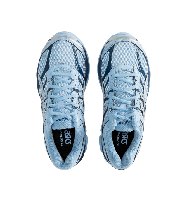 Image 5 of 5 - BLUE - ASICS Gel-Cumulus 16 Sneaker featuring breathable mesh underlays, 2010s design aesthetics, FLUIDRIDE technology, rearfoot and forefoot GEL technology and lace up closure.  