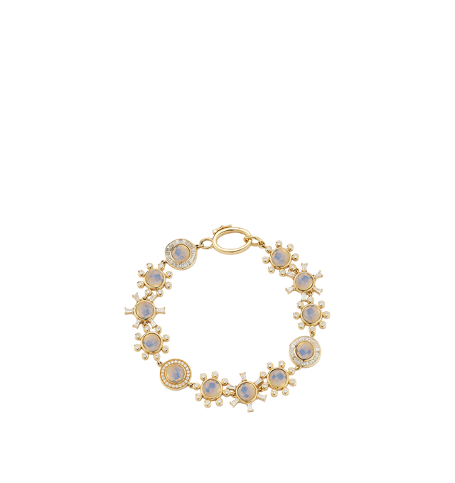 Image 1 of 2 - GOLD - Renna Galaxy Bracelet is crafted in 18K gold and features faceted rock crystal backed by Australian opal, creating a luminous, galaxy-inspired effect. This designer fine jewelry bracelet is accented with brilliant diamonds for exceptional sparkle, blending expert craftsmanship with celestial elegance. Main Material: 18K Gold. Gemstones: 1.56 TCW Diamonds, 11.1 TCW Australian Opal. Length: 6.5 in. 