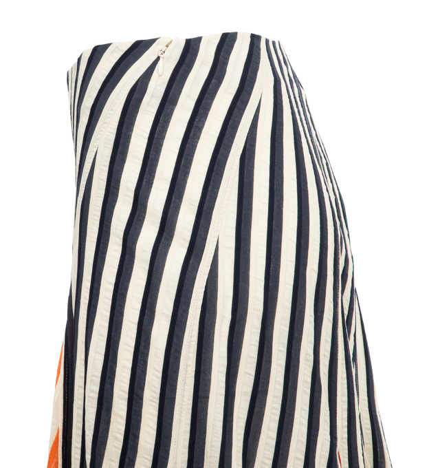 Image 2 of 3 - MULTI - ROSIE ASSOULIN Swivel Stripe Colorblock Godet Midi Skirt featuring high waist, midi length, stripe colorblock, a-line silhouette and geodet hem. Viscose/nylon/polyamide. 