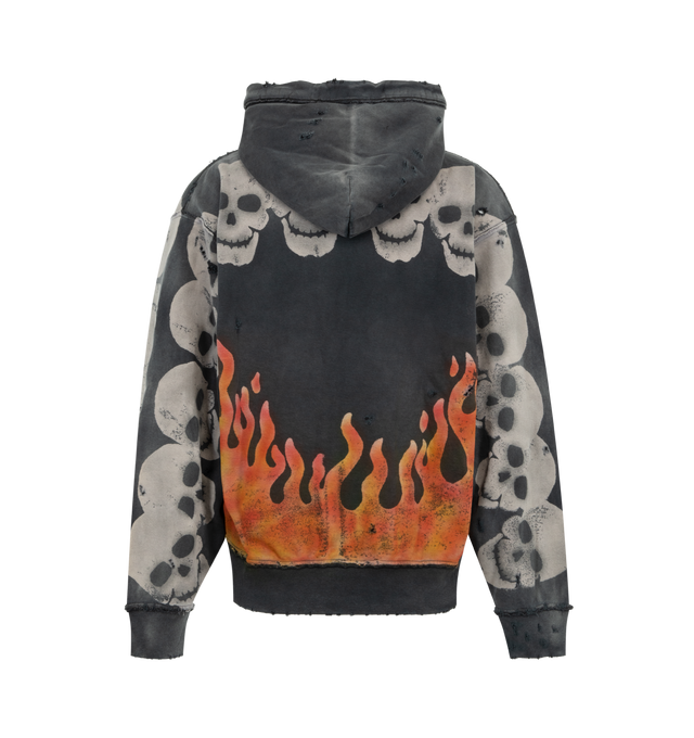 Image 2 of 2 - BLACK - SATOSHI NAKAMOTO Lost Boys Zip Up featuring zip front closure, fixed hood, long sleeves, ribbed hem and cuffs, front pouch pockets and graphic print throughout. 