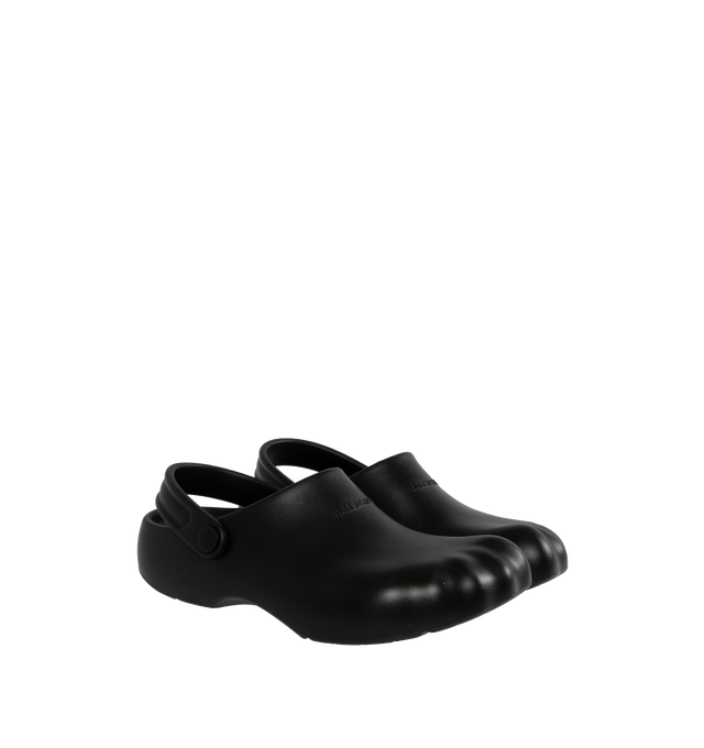 Image 2 of 4 - BLACK - BALENCIAGA Sunday Molded Rubber Slides featuring rubber upper, slingback strap, logo details and rubber sole. 84% rubber, 16% ethylene-vinyl acetate (EVA). 