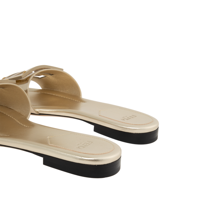 Image 3 of 4 - GOLD - FENDI Wide Band Slides are embellished with FF baguette motif. Made in Italy.  