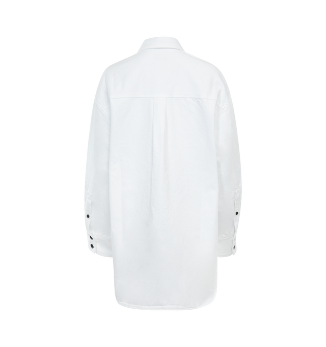 Image 2 of 2 - WHITE - KHAITE Mahmet Top featuring point collar, front button placket, dual chest patch pockets, double button cuffs and high-low hem. 100% cotton. Made in Italy. 