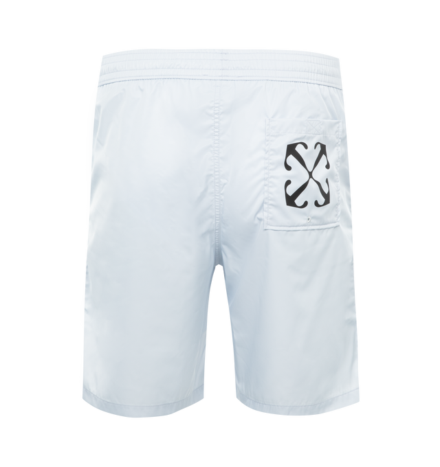 Image 2 of 3 - BLUE - OFF-WHITE Arrow Surfer Nylon Swim Shorts featuring logo print, drawstring elastic waistband, pockets and inner mesh briefs. 100% polyester. 
